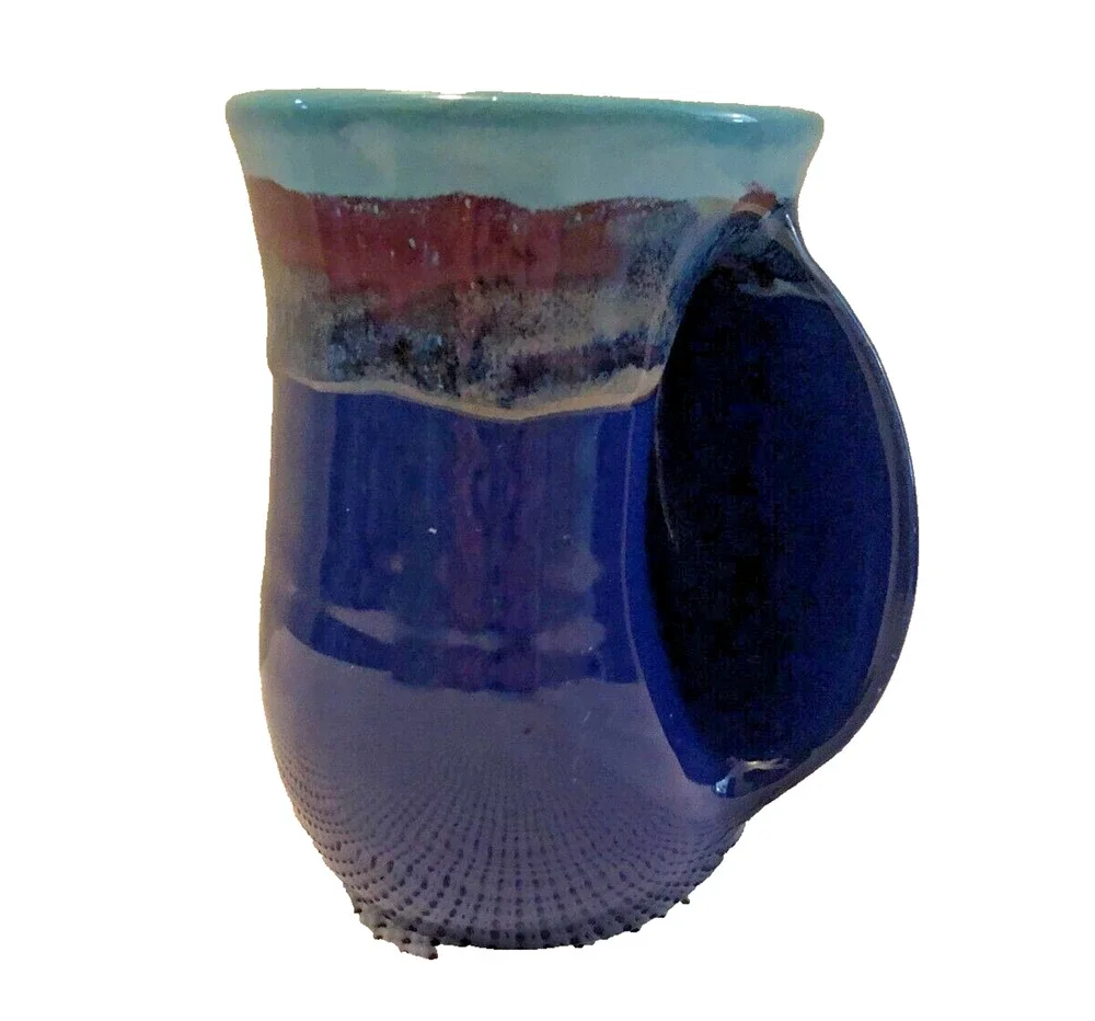 Neher Pottery Clay In Motion Right Hand Warmer Blue Turquoise Burgundy Mug 2019